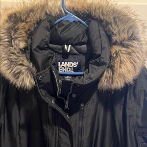 ❄️Coat Sale❄️Lands' End Black Expedition Parka with Faux Fur Hood